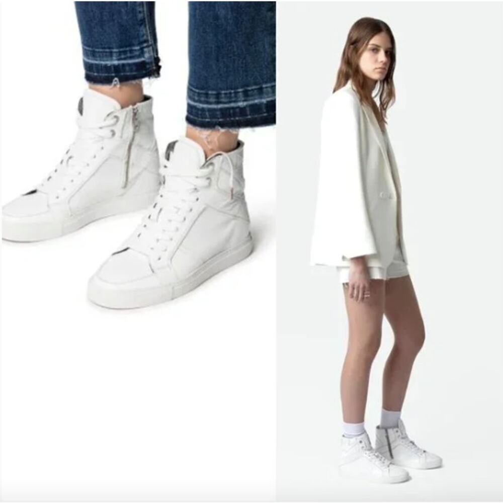 Zadig & Voltaire NEW High Flash White Size 10 With Dust Bag Zip High Top ZV1747